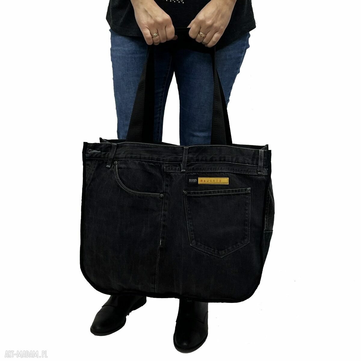 Duża torba na ramię z upcyklingu jeansowego Hugo Boss 103
