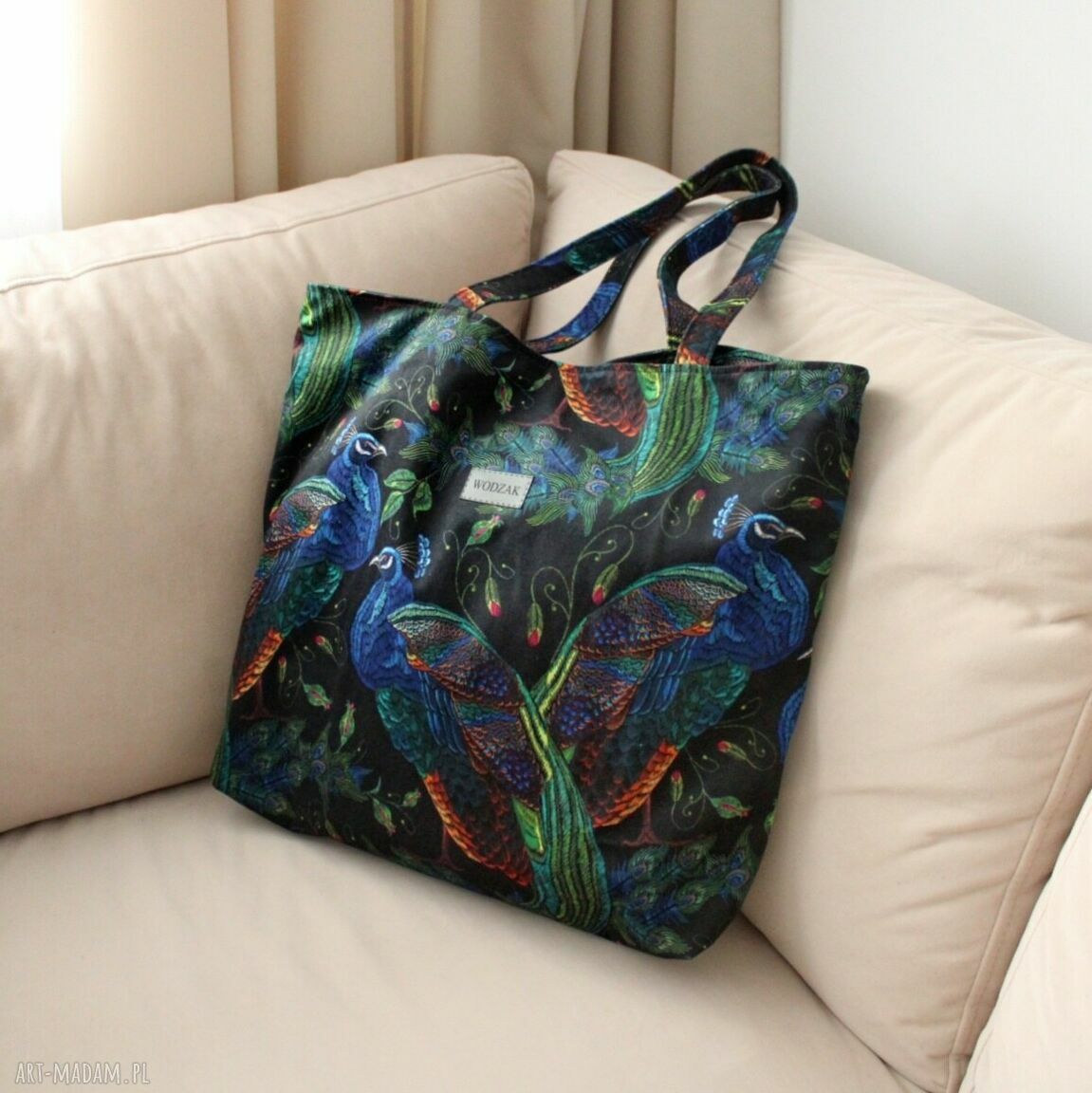 na zakupy: Duża torba shopper w pawie Handmade