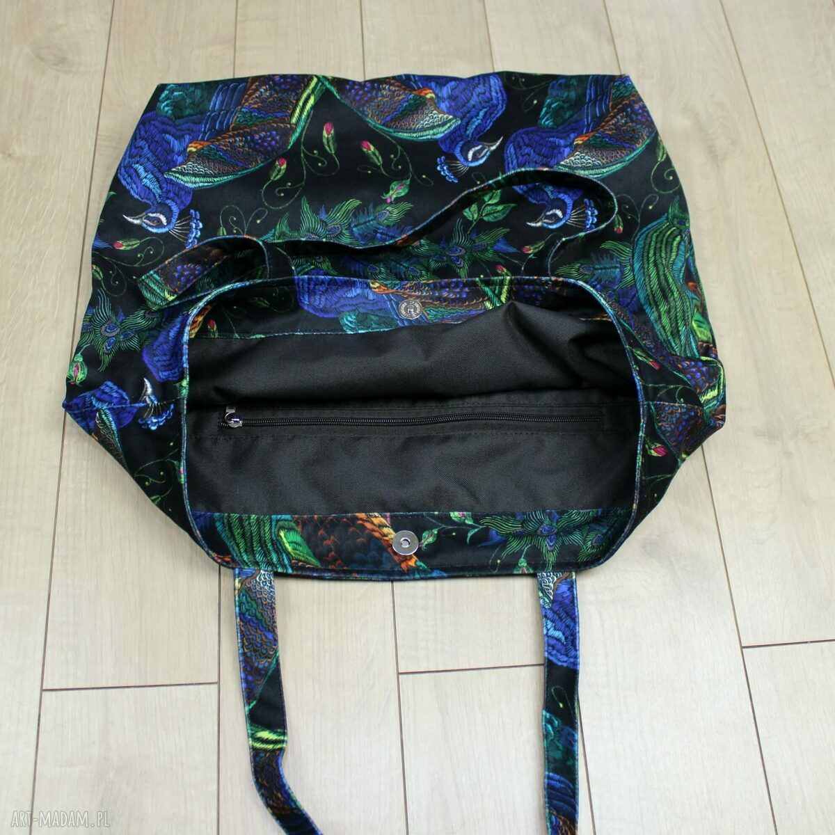 na zakupy: Duża torba shopper w pawie Handmade