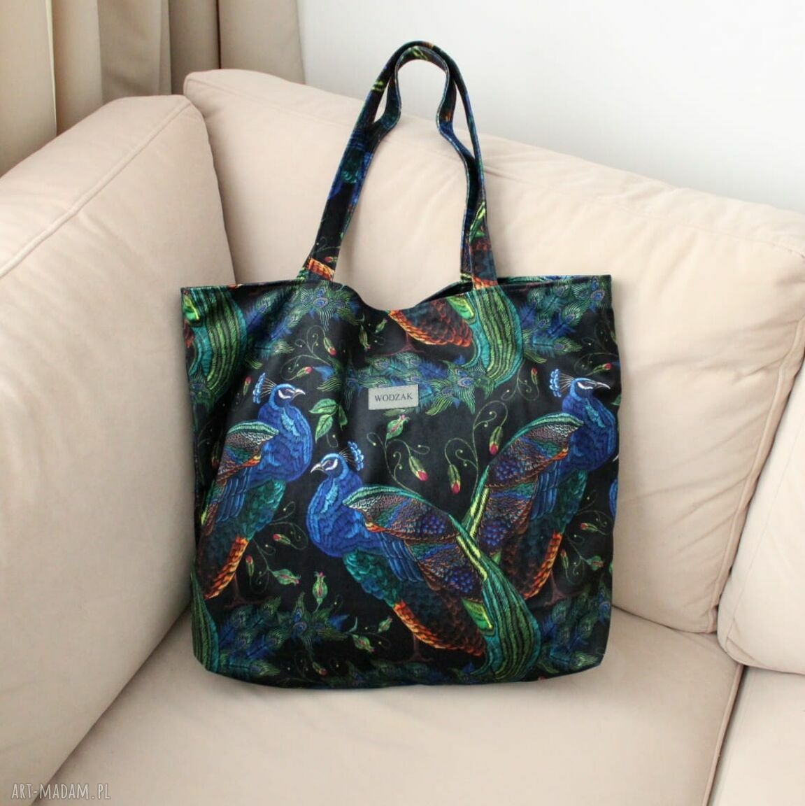 Duża torba shopper pawie ptaki torebka weluru plażę zakupy