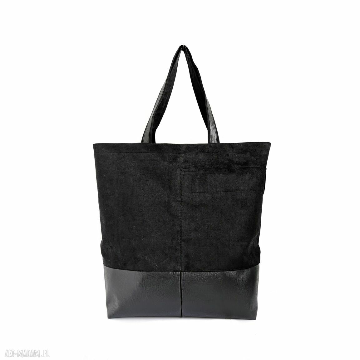 Duża torba shopper na ramię - eko zamsz i eko skóra (czarna)