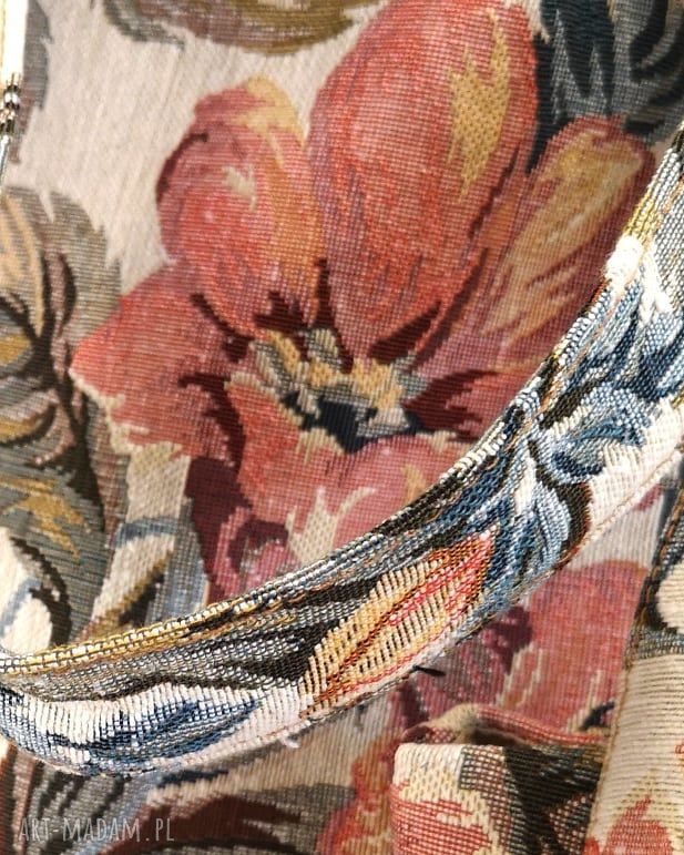 Duża torba z tkaniny gobelin na ramię - kwiaty i kosmetyczka handmade