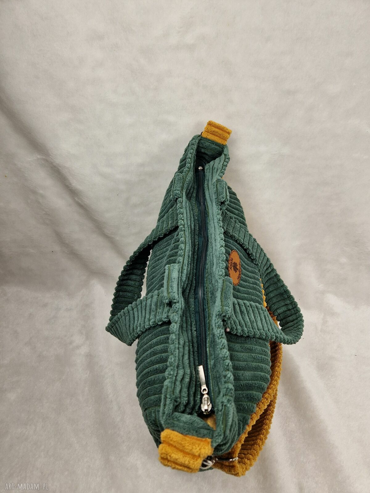 Duża torba na ramię handmade - butelkowa zieleń i musztarda