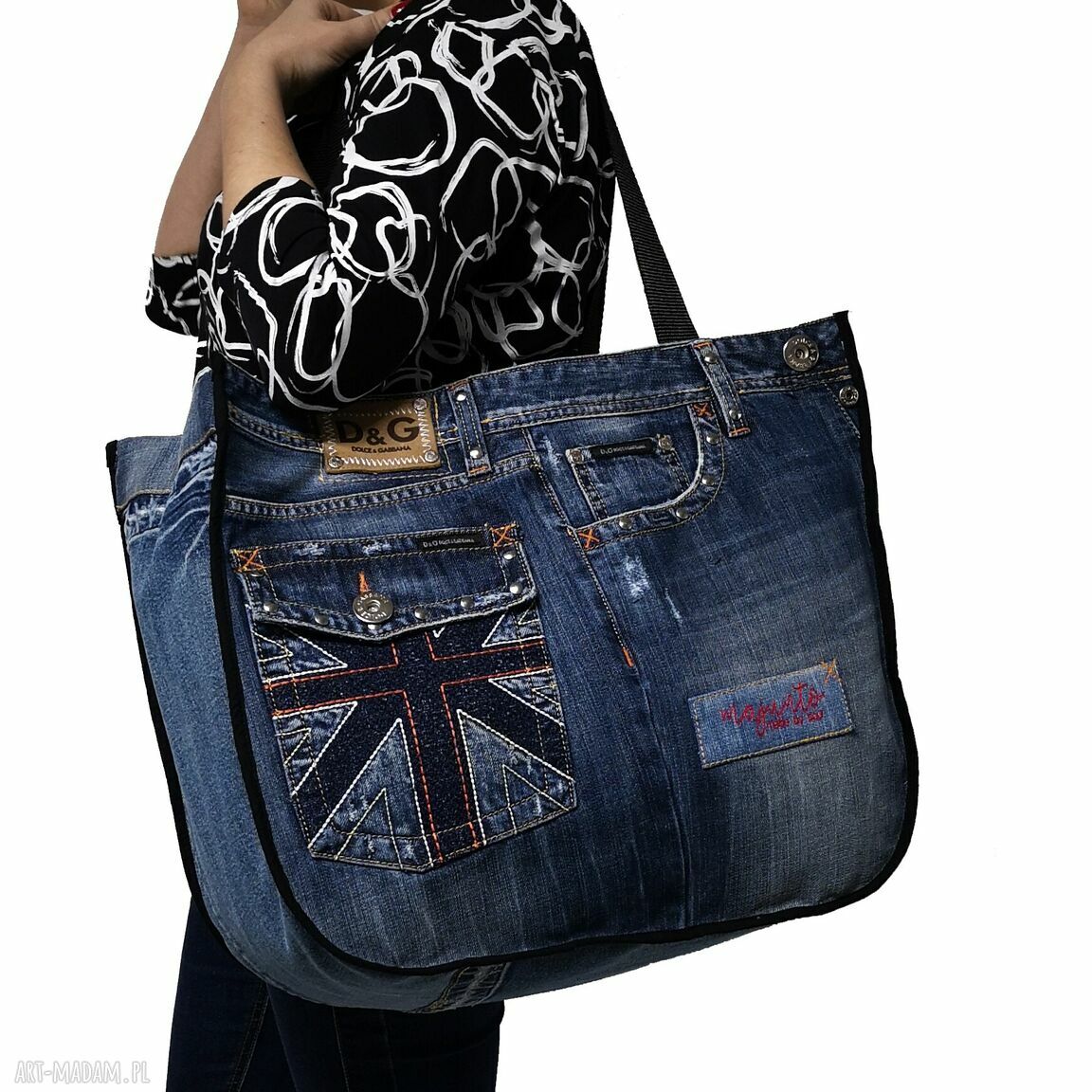 Duża torba upcykling jeans Dolce & Gabbana na ramię - solidna i pojemna