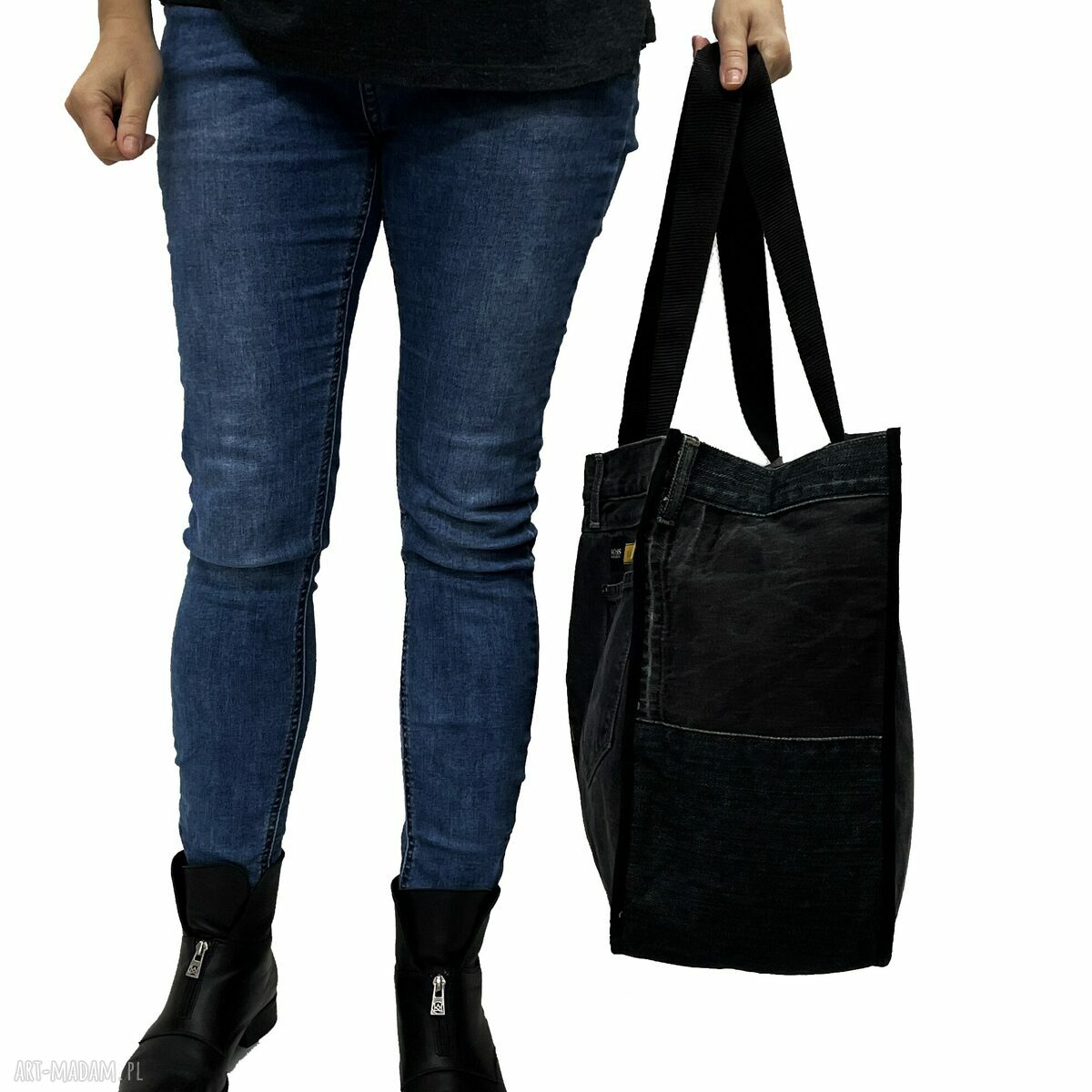 Duża torba na ramię z upcyklingu jeansowego Hugo Boss 103