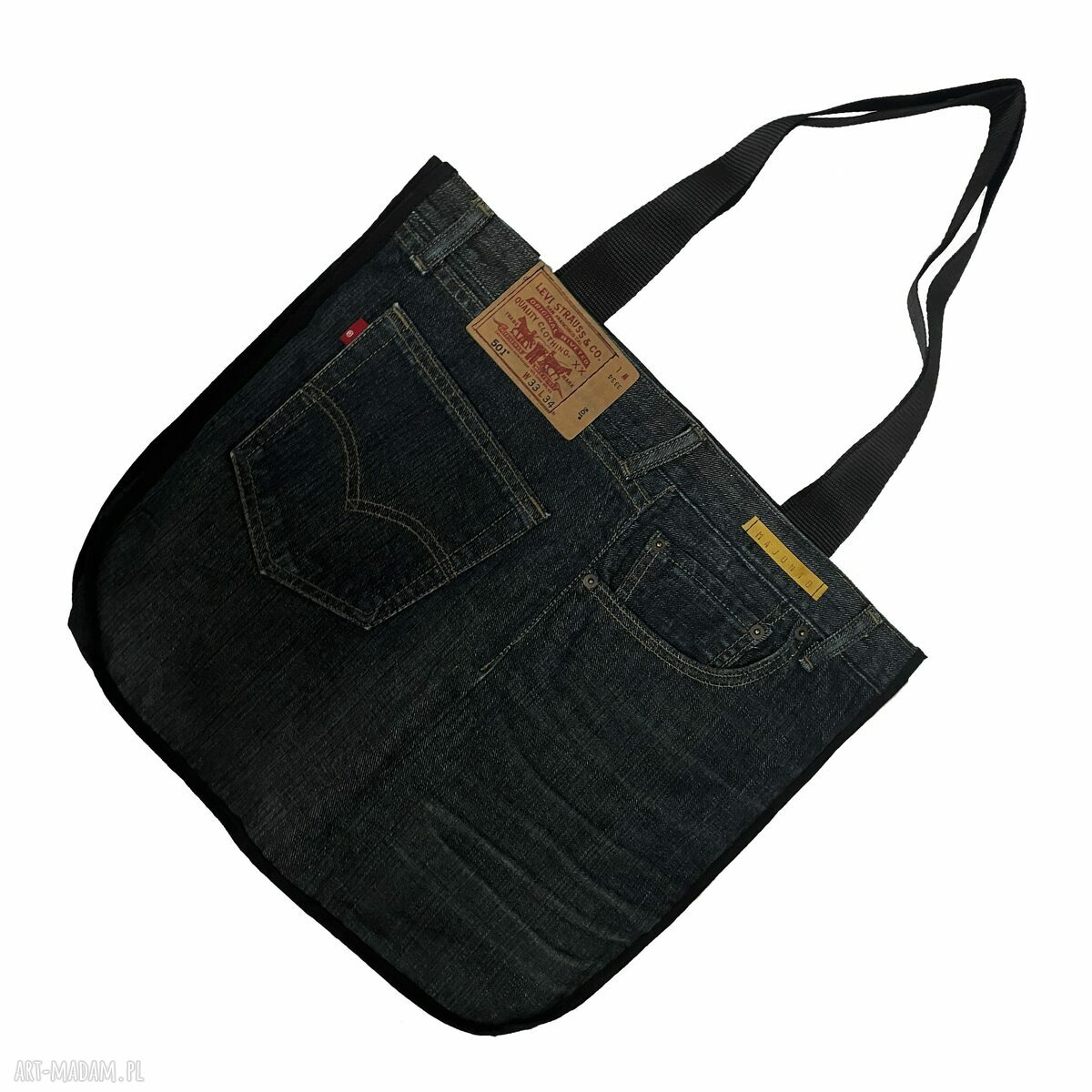 Duża torba na ramię z upcyklingu jeans Levi's 96 od Majunto - shopperka