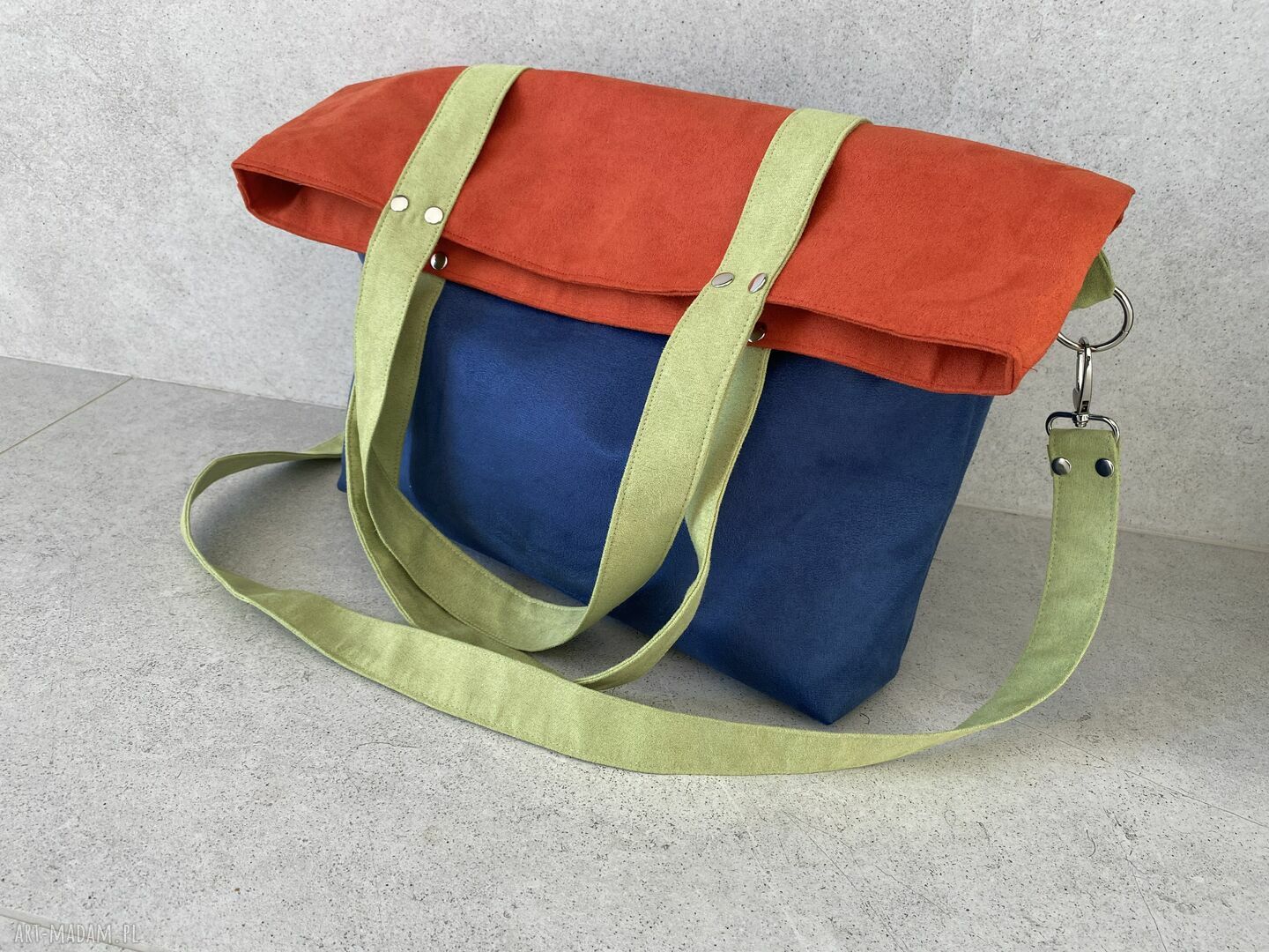 Duża torba na ramię 2w1 hobo wegańska w kolorach kobalt - pomarańcz - limonka
