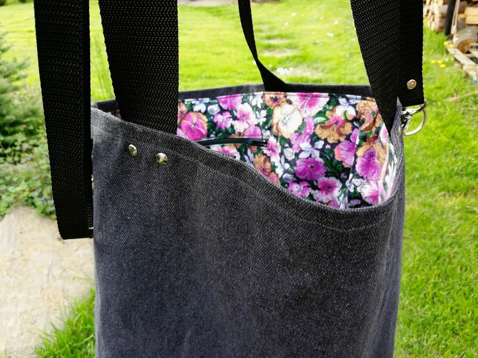 duża torba worek grafitowa Handmade