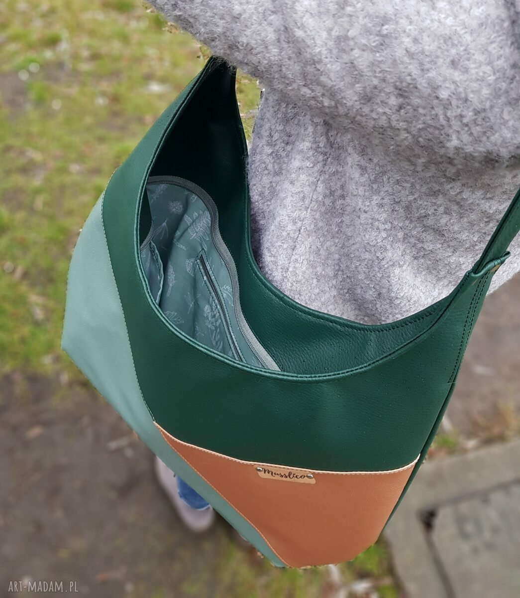Duża torba zieleń z szałwią i różowym złotem