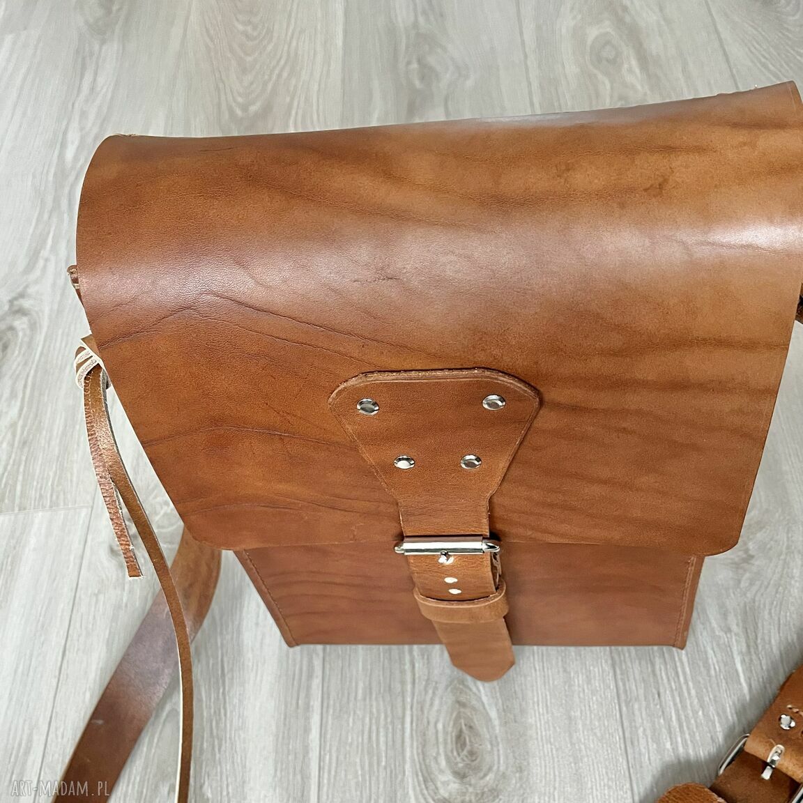 Brązowa torba skórzana A4 na ramię - ręcznie uszyta vintage