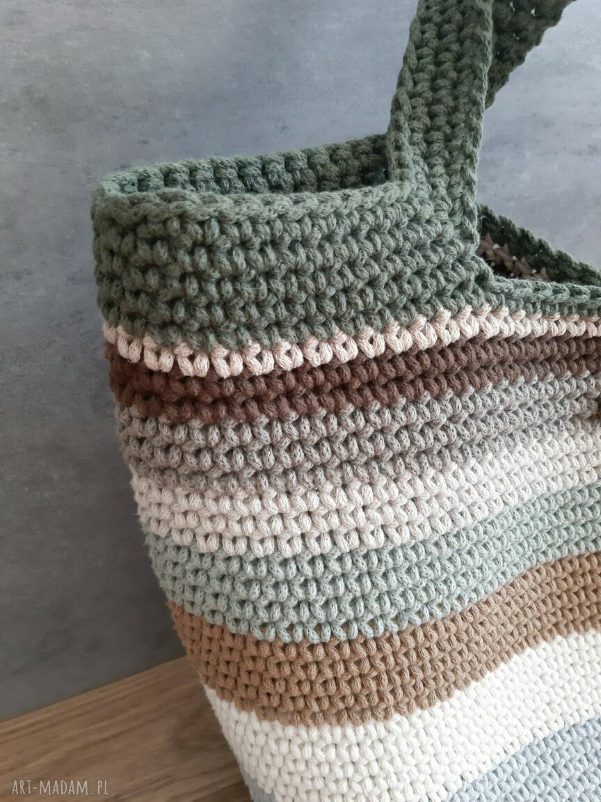 Duża torba z krótkimi rączkami ze sznurka - ręcznie robiona shopperka
