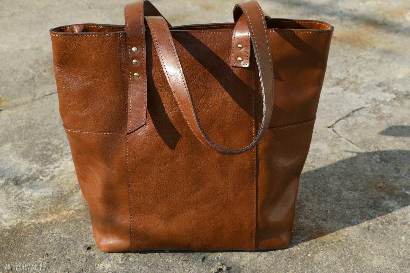 Duży shopper vintage skóra garbowana roślinnie klasyczna torebka