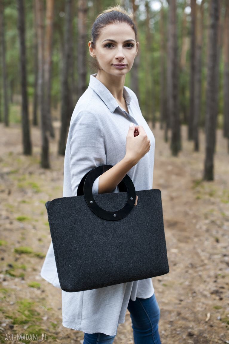 Duża Torebka z Filcu i plexi Minimalistyczna Grafiowa handmade
