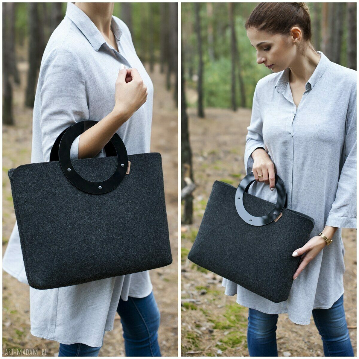 Duża Torebka z Filcu i plexi Minimalistyczna Grafiowa handmade
