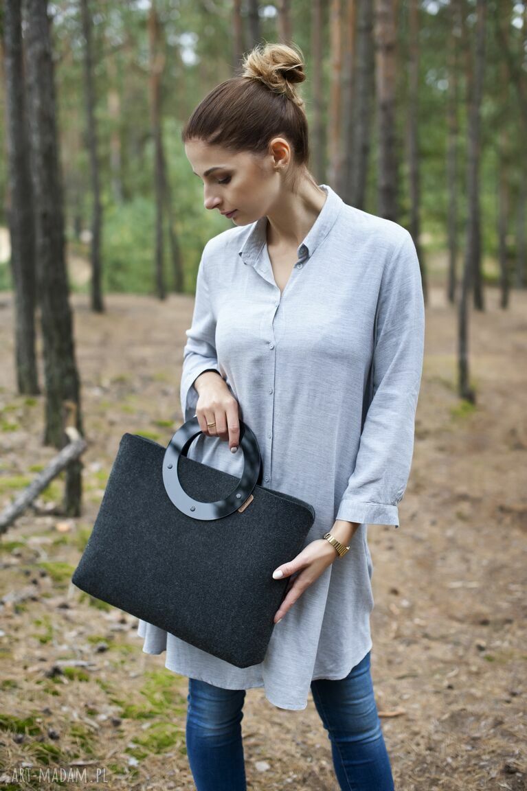 Duża Torebka z Filcu i plexi Minimalistyczna Grafiowa handmade