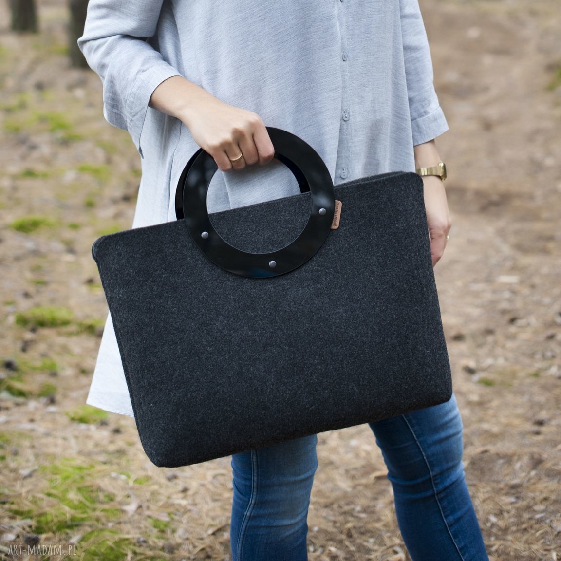 Duża torebka filcu plexi minimalistyczna grafiowa filc filcowa