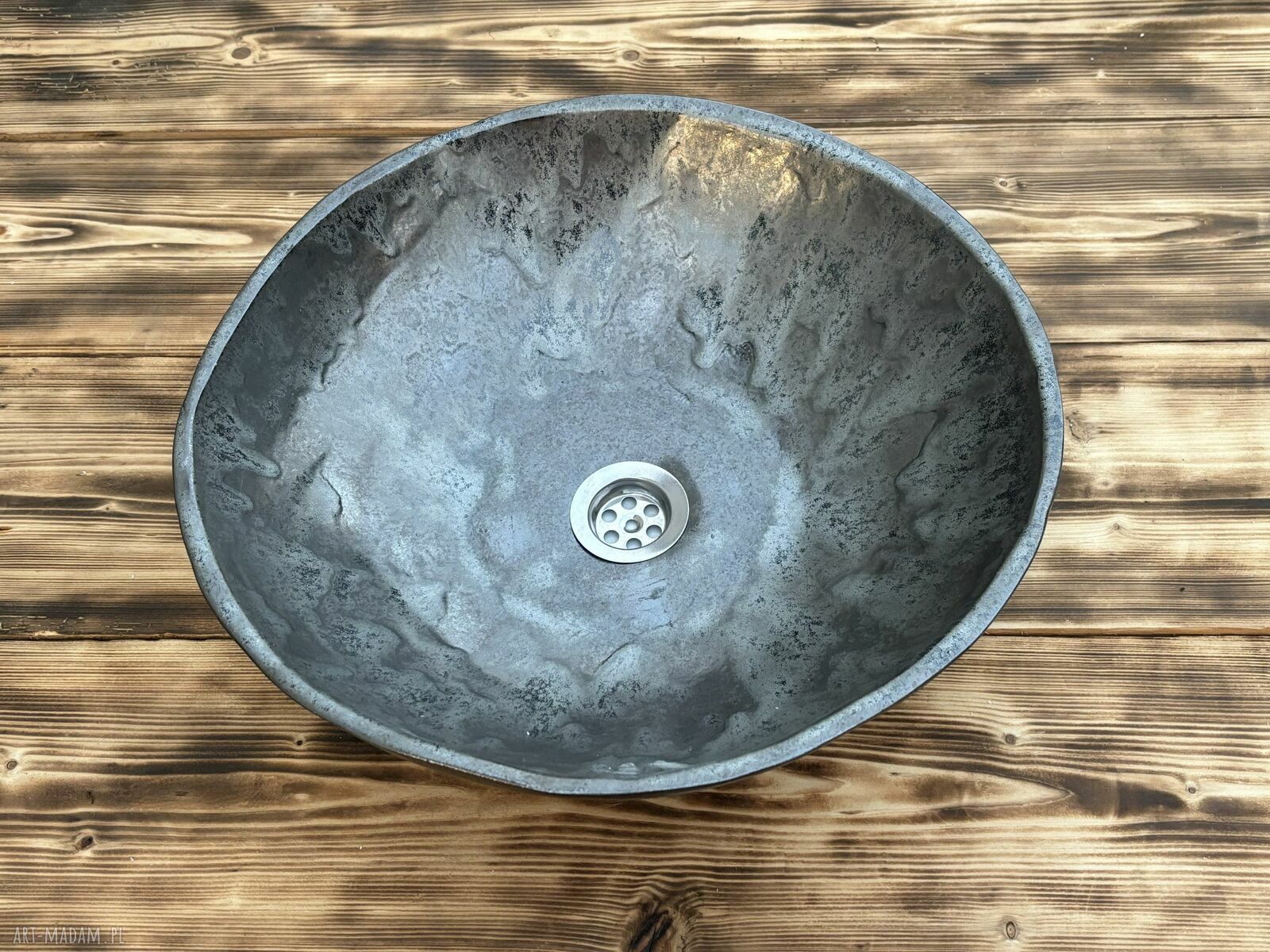 Duża czarna umywalka z gliny - handmade ceramika loftowa
