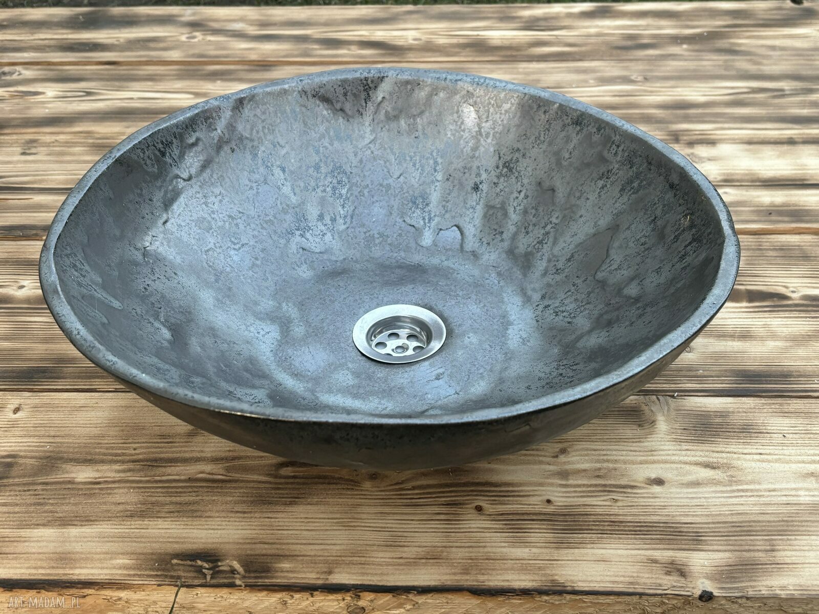 Duża czarna umywalka z gliny - handmade ceramika loftowa