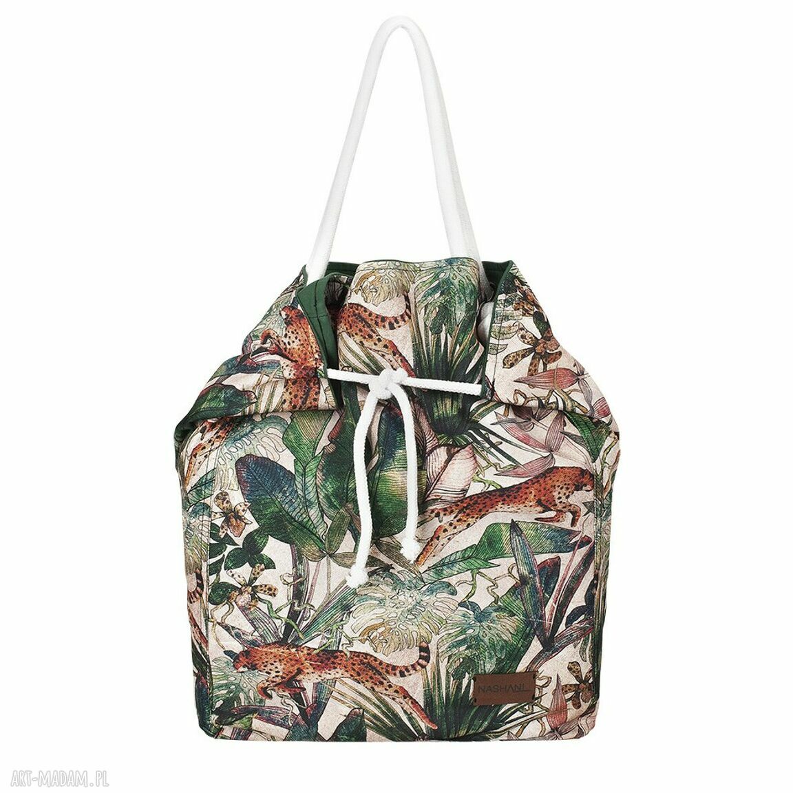 torebki: Duża wzorzysta torebka plażowa wodoodporna na ramię w gepardy HandMade