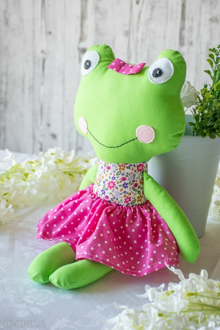 Duża żabka Helenka 45 cm - ręcznie szyta tancerka-przytulanka