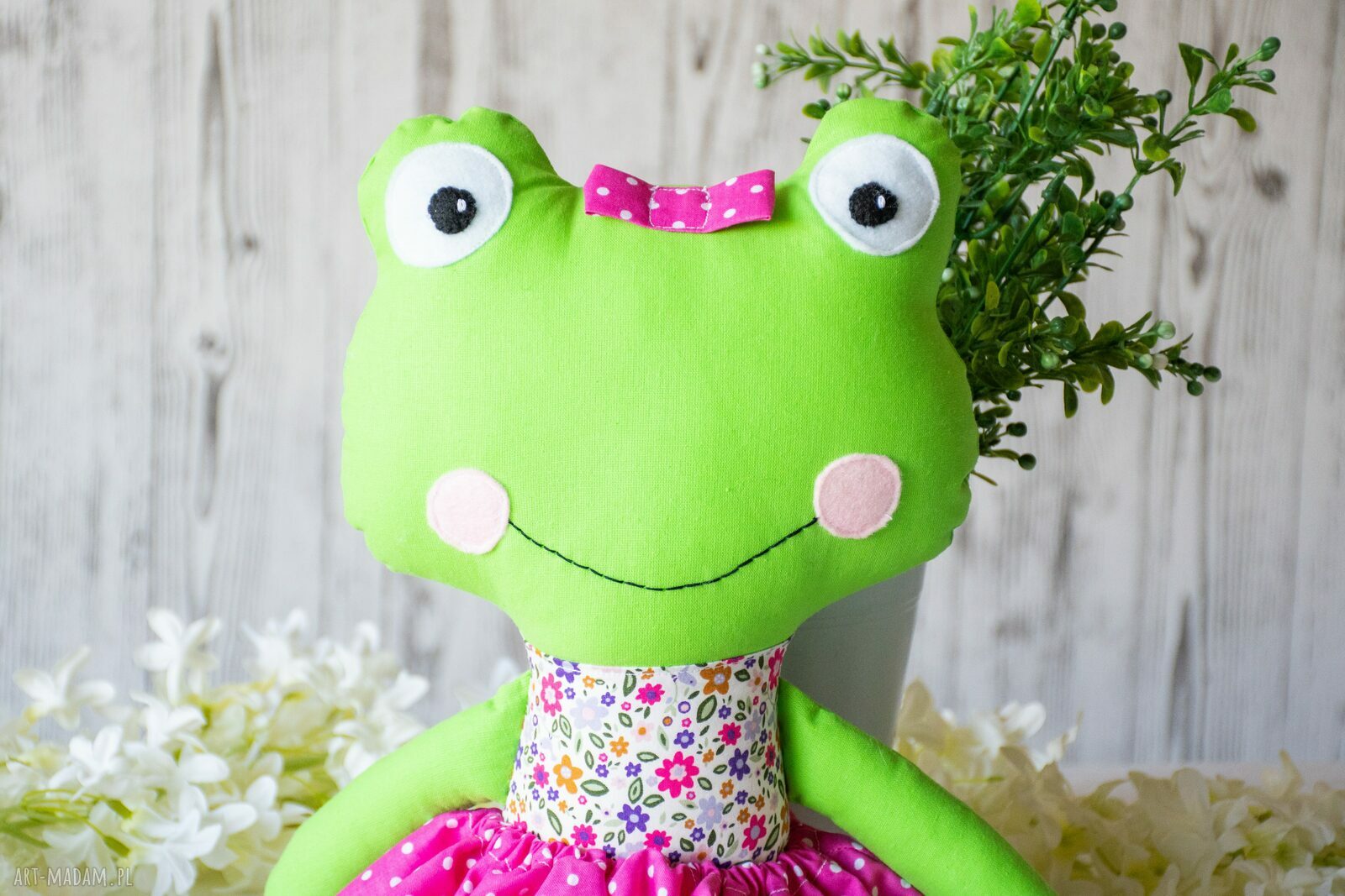 Duża żabka Helenka 45 cm - ręcznie szyta tancerka-przytulanka