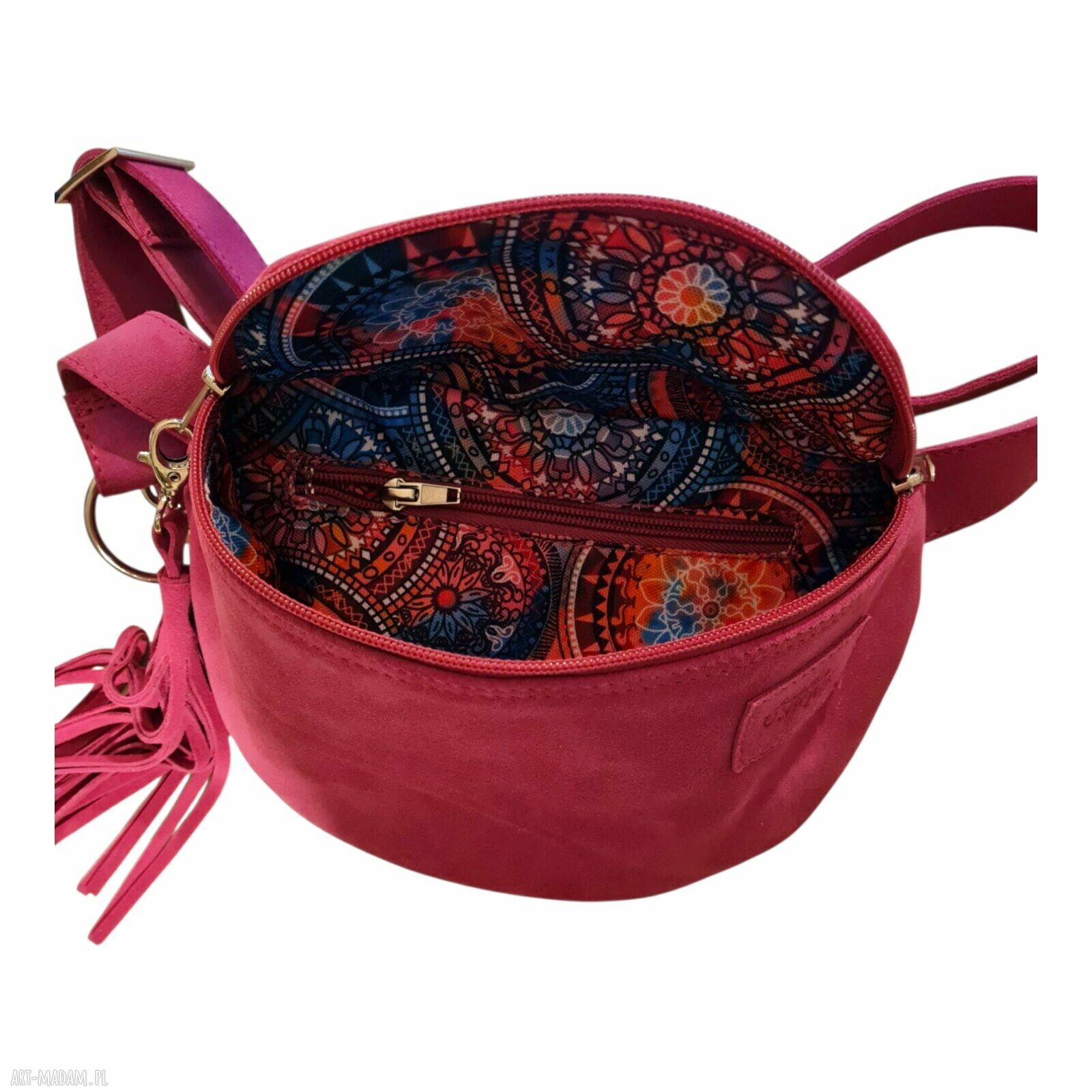 Duża zamszowa nerka fuksja - skóra naturalna (belt bag)