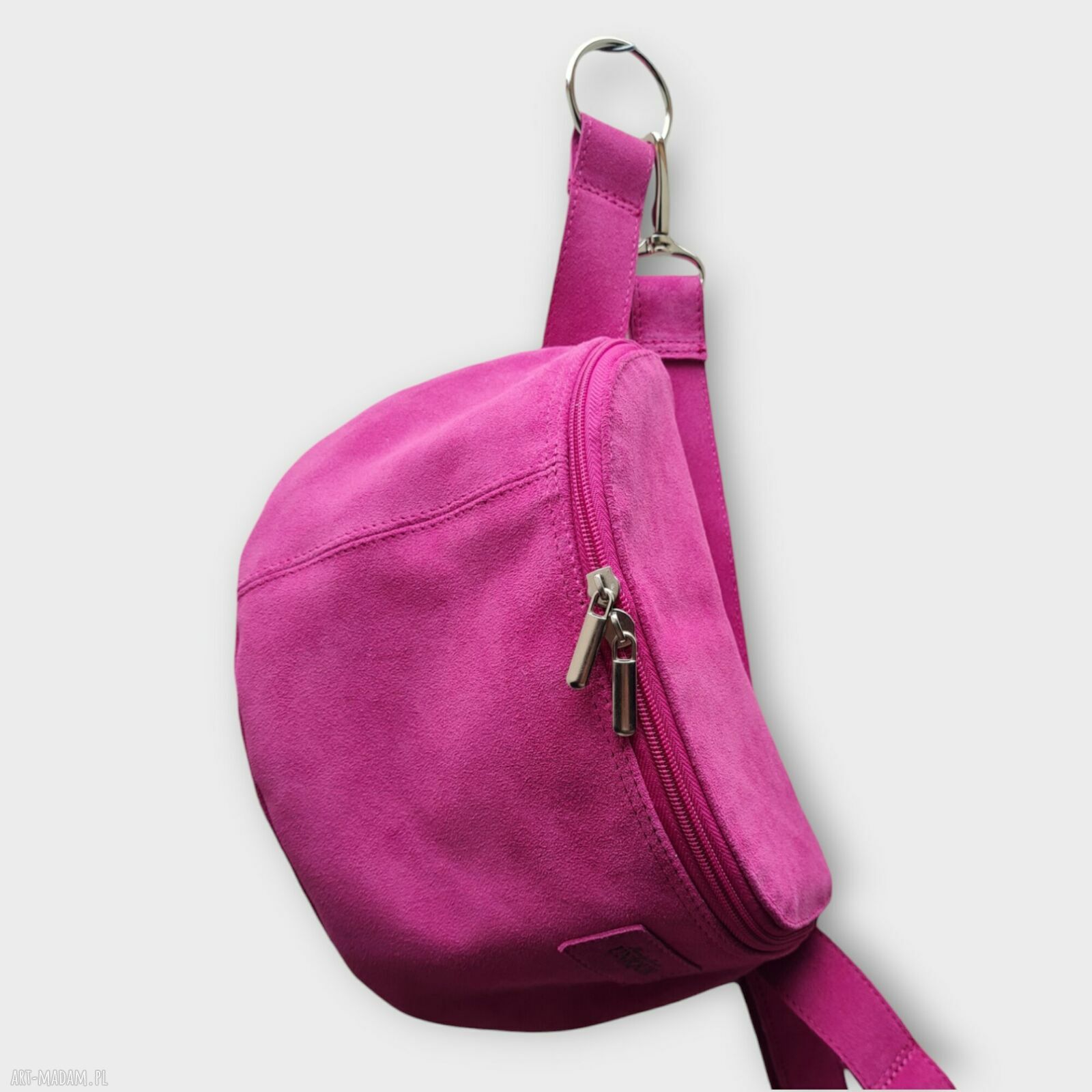 Duża zamszowa nerka fuksja - skóra naturalna (belt bag)
