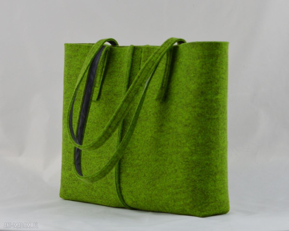 Duża Zielona Torebka z Filcu Minimalistyczna NISKA Handmade
