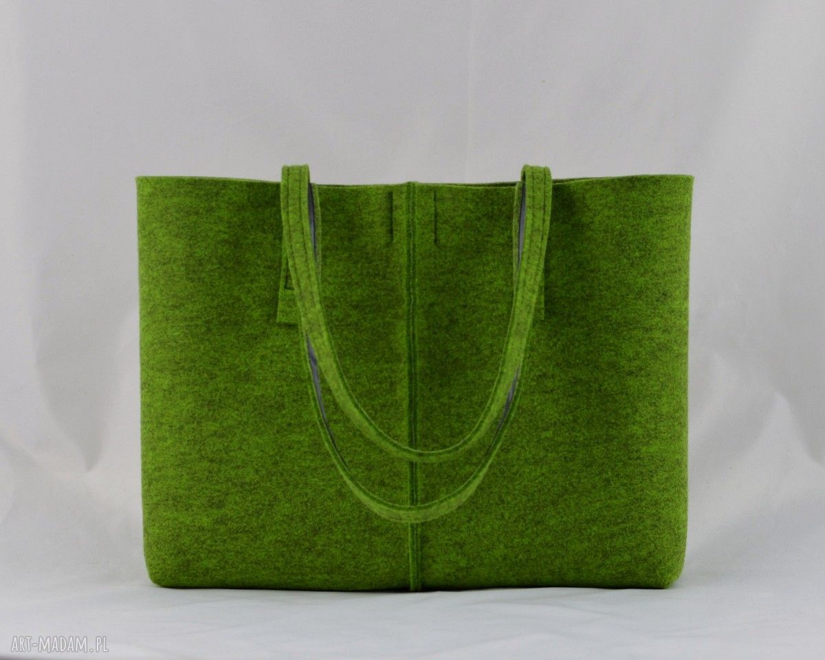 Duża Zielona Torebka z Filcu Minimalistyczna NISKA Handmade