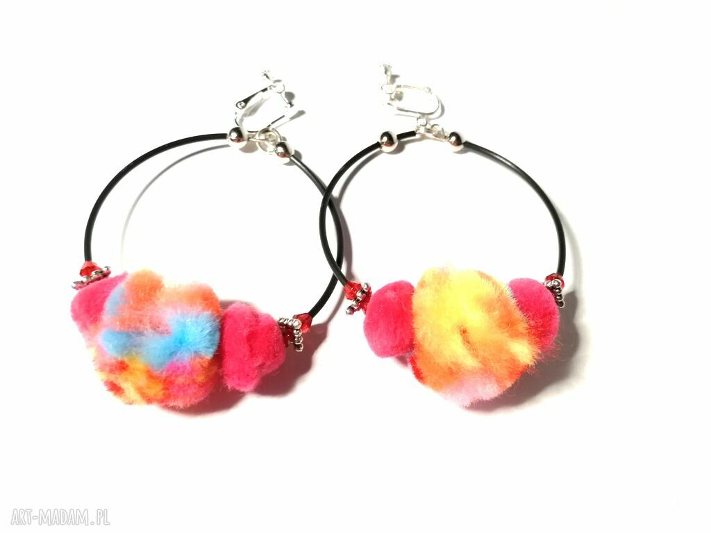 Duże afrykańskie klipsy pompony - boho etno, lekkie, ręcznie wykonane