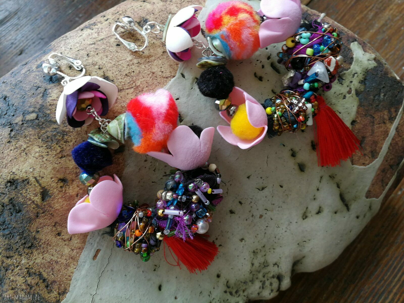 Duże klipsy etno boho „Koła” - handmade, kolorowe i odważne