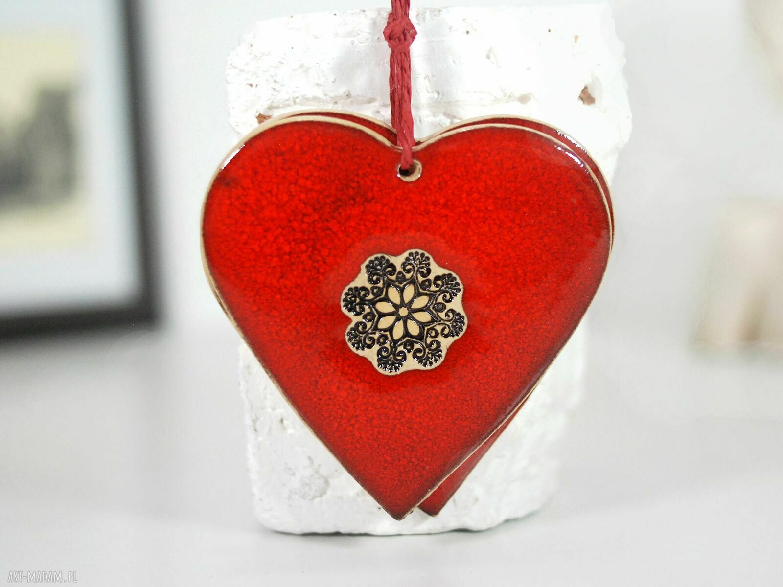 Duże ceramiczne serce 'lawa' - ozdoba wisząca na prezent i choinkę (Fingers Art)
