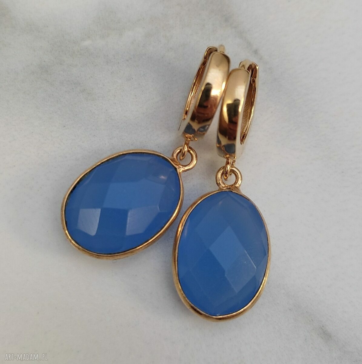 Duże kolczyki z chalcedonu 532 - srebro 925 pozłacane 24K
