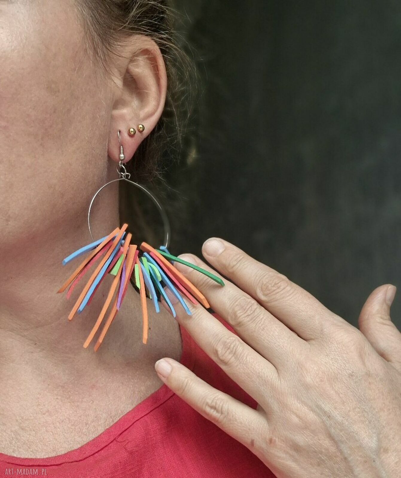 Duże kolorowe koła - ręcznie robione kolczyki boho