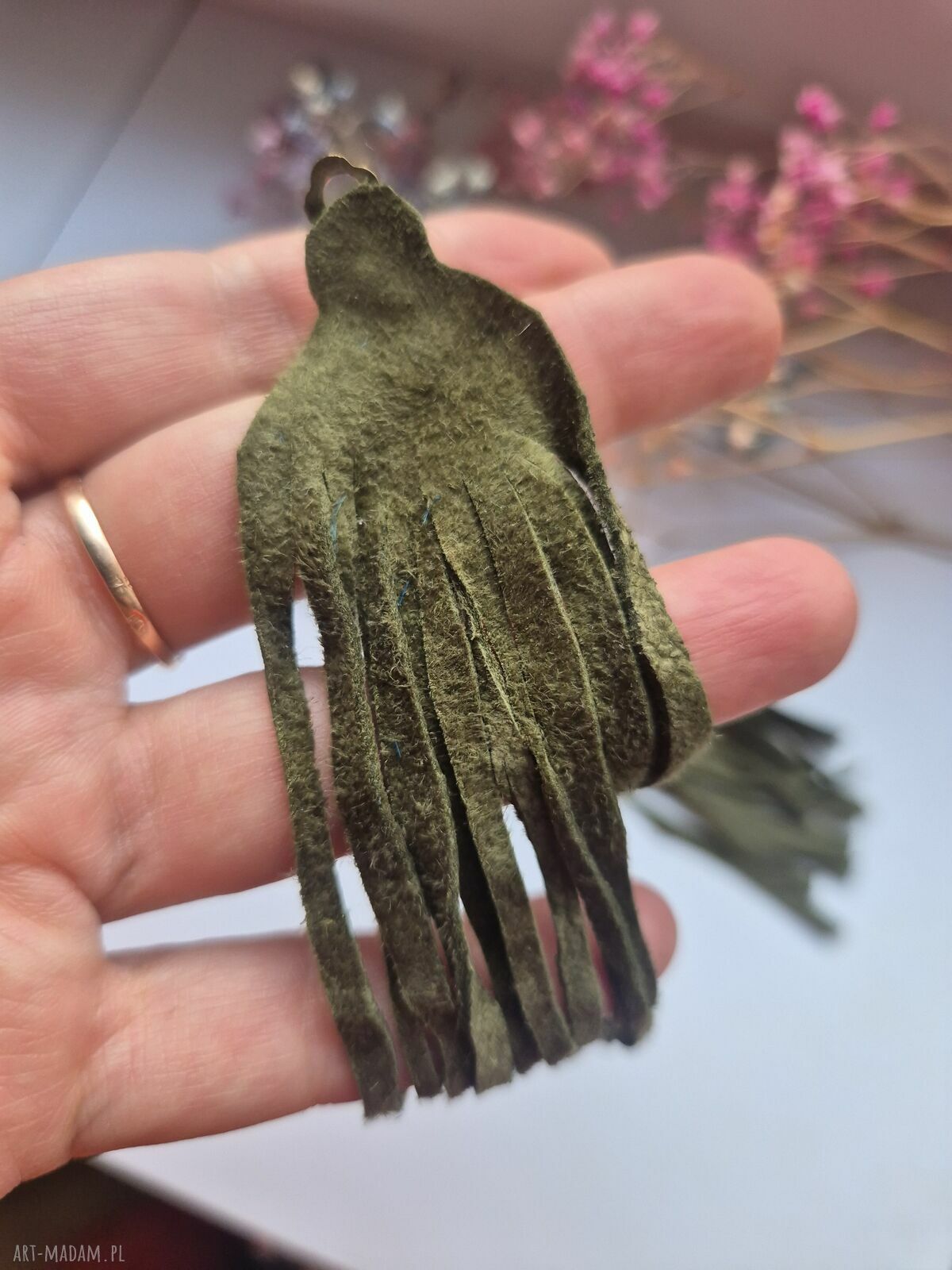Duże, lekkie klipsy zamszowe boho brąz i zieleń - Ruda Klara