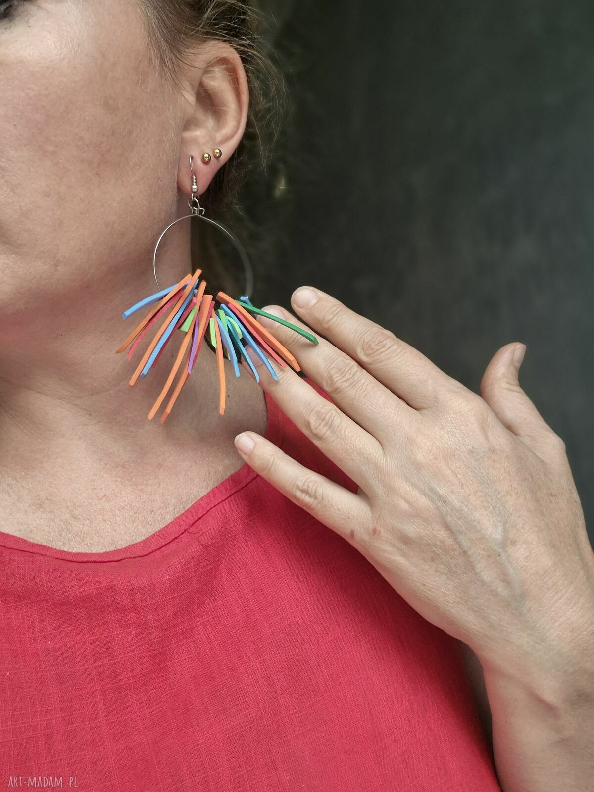 Duże kolorowe koła - ręcznie robione kolczyki boho