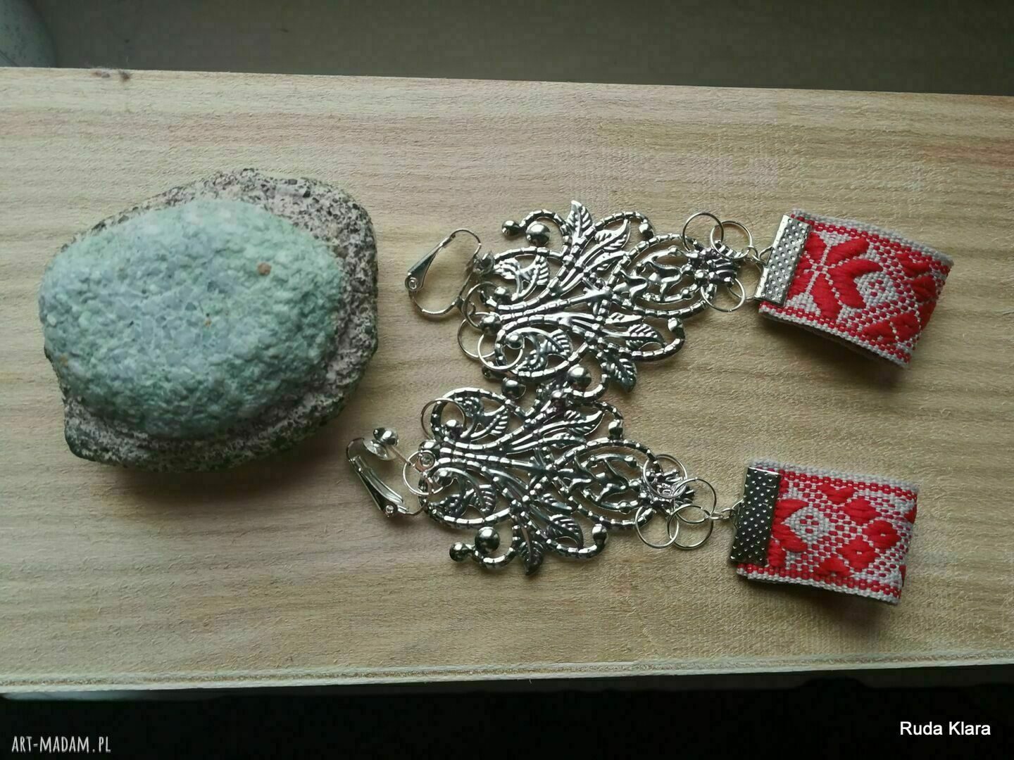 Duże klipsy boho etno folk - długie wiszące w pojedynczym egzemplarzu