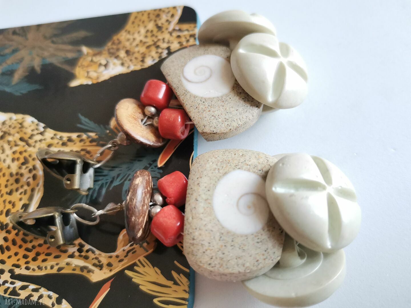 Duże klipsy Pastel Box T1 - boho Frida w pastelach, etno na ślub