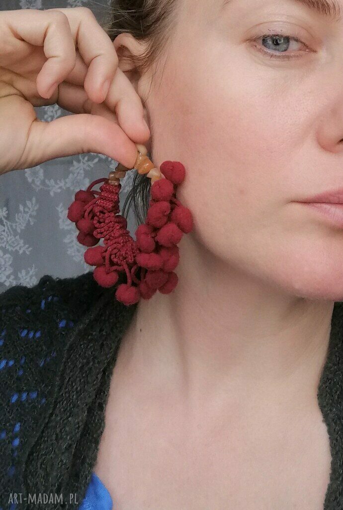 Klipsy duże lekkie puchate pompony boho