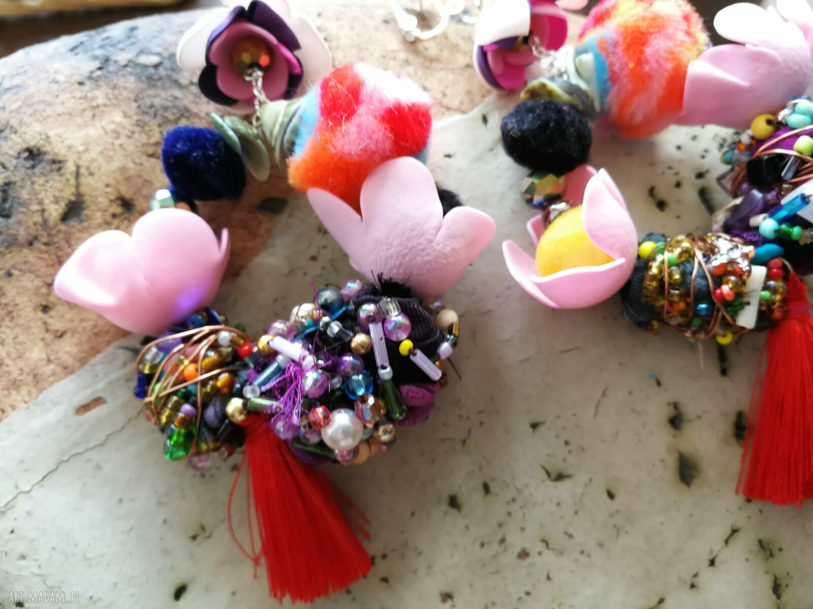 Duże klipsy etno boho „Koła” - handmade, kolorowe i odważne