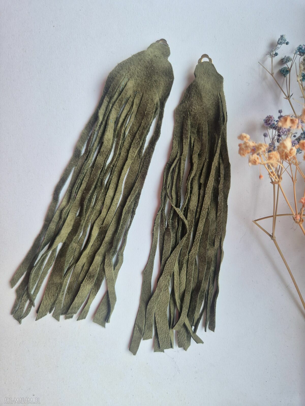 Duże, lekkie klipsy zamszowe boho brąz i zieleń - Ruda Klara