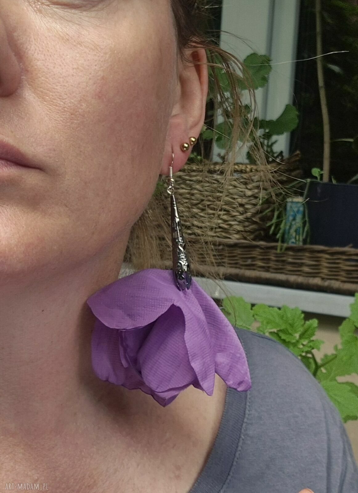 Duże ażurowe kolczyki fioletowe fiołkowe - unikat handmade