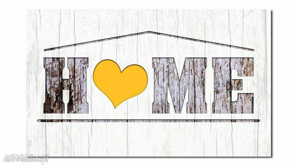 Duży obraz HOME 03 90x50 cm na płótnie Canvas - szary i żółty, gotowy do powieszenia