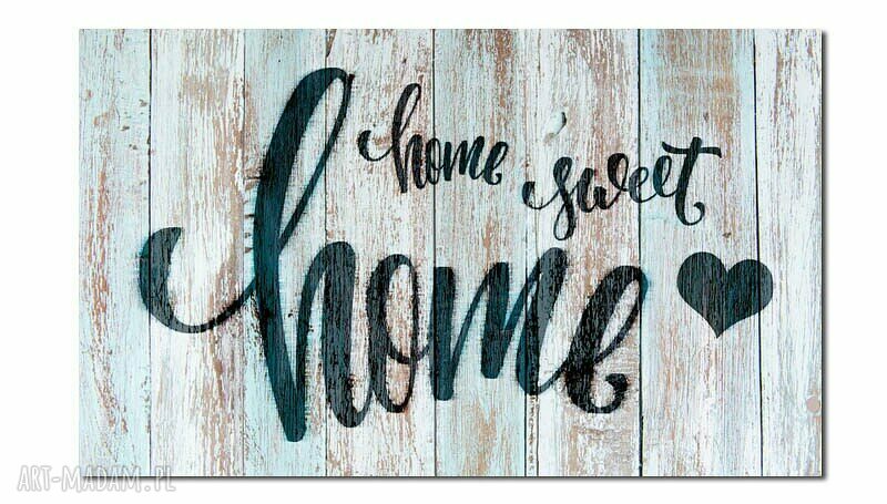 Obraz HOME sweet HOME 120x70 cm na płótnie - biel, beż, turkus i czerń