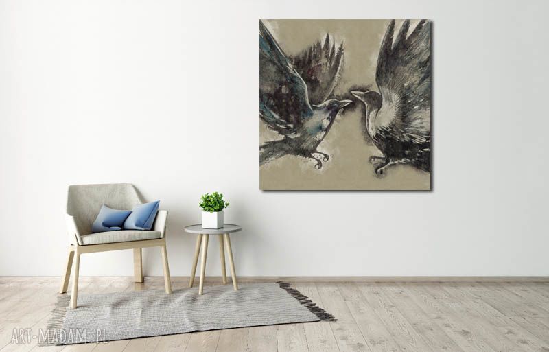 Duży obraz z krukami 80x80 na płótnie Canvas - ptaki