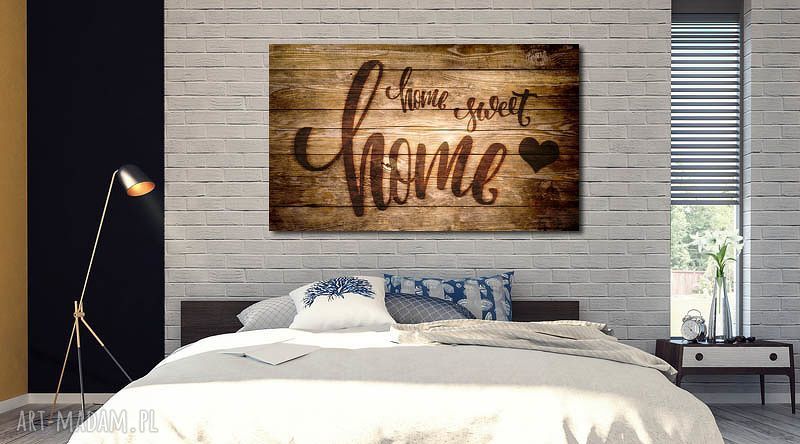 Obraz duży HOME sweet HOME 02 - 120x70 cm na płótnie beż brąz