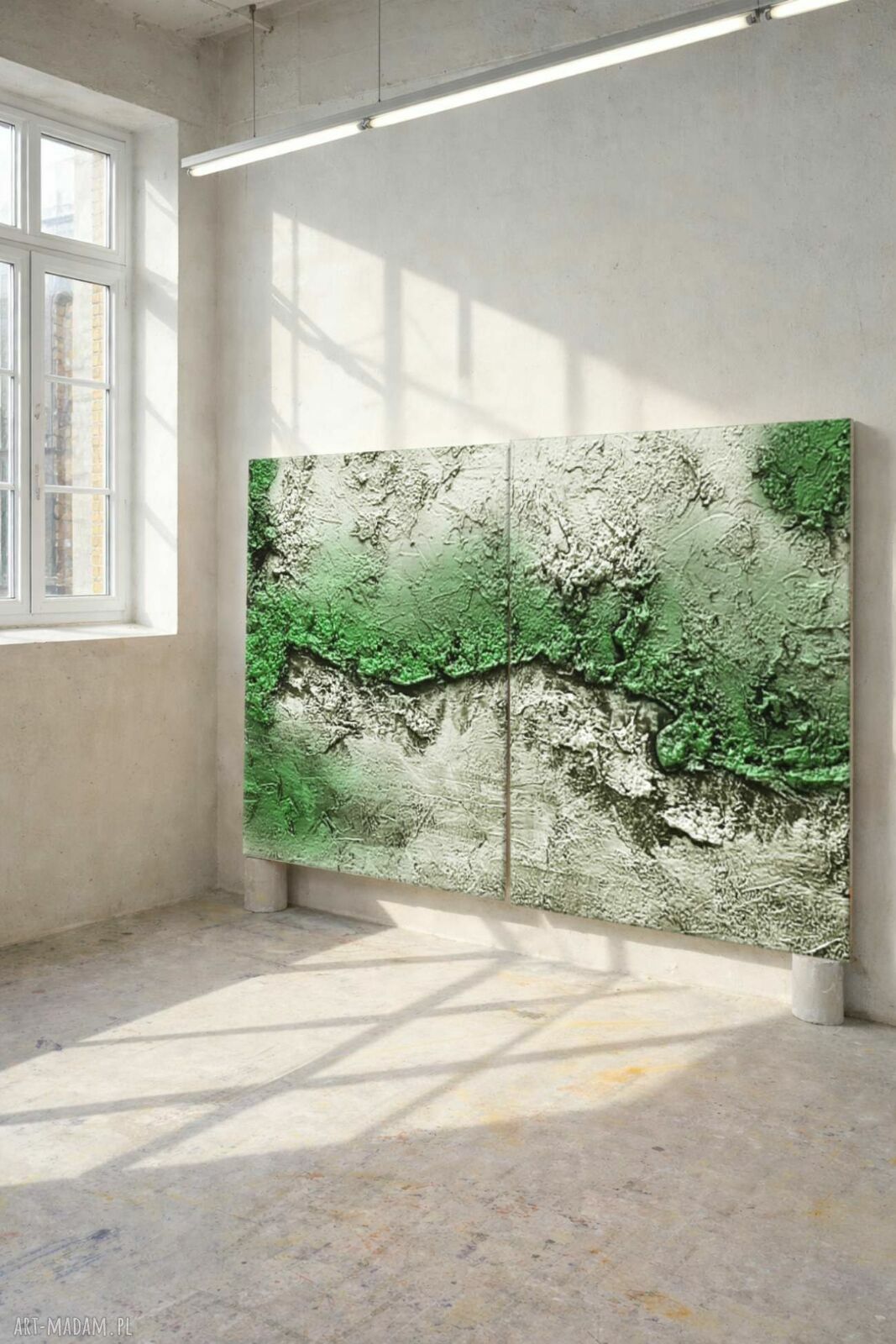 Zielony komplet 2 obrazów na ścianę 120x120 cm z efektem struktury