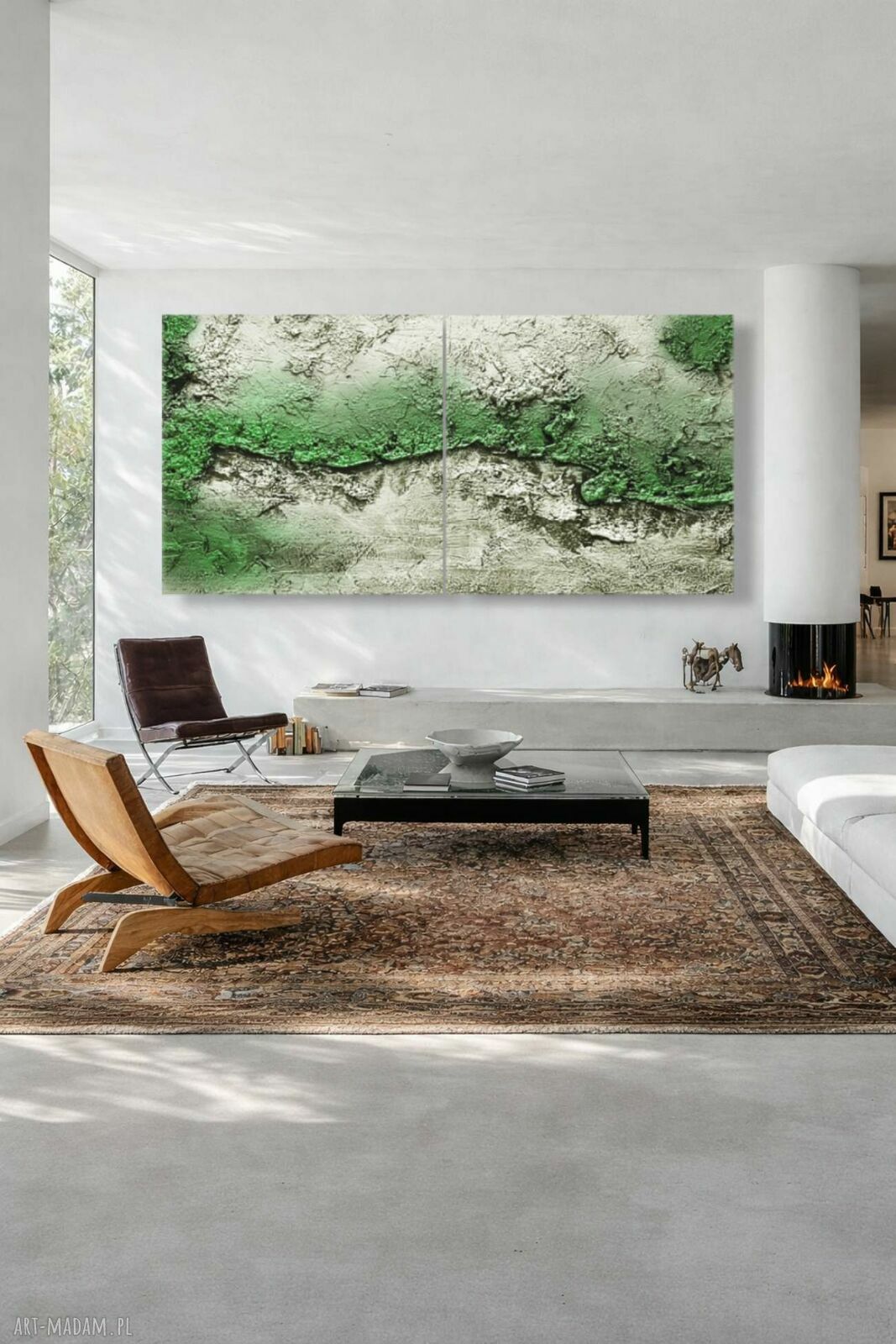 Zielony komplet 2 obrazów na ścianę 120x120 cm z efektem struktury