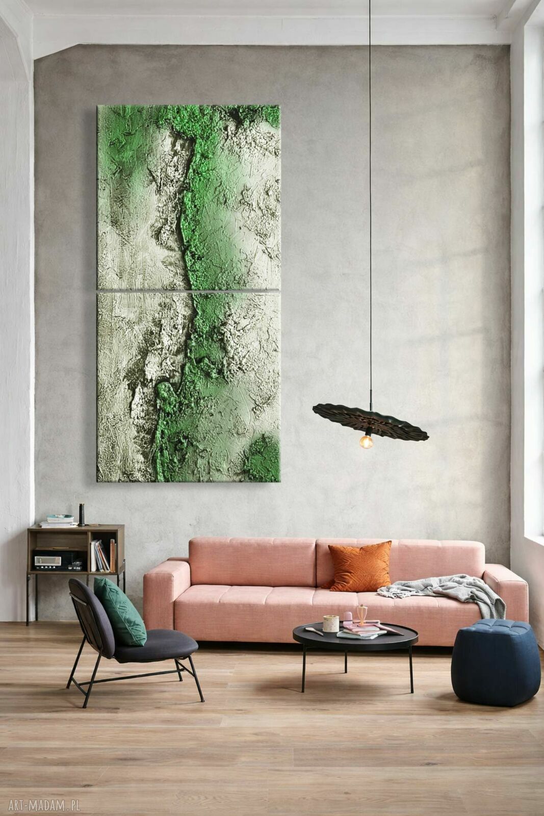 Zielony komplet 2 obrazów na ścianę 120x120 cm z efektem struktury