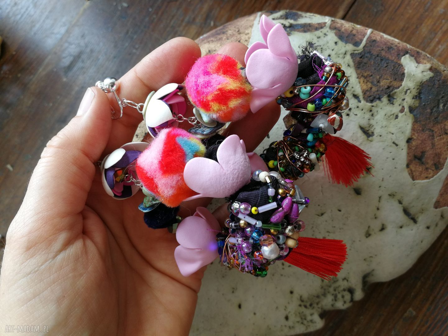 Duże klipsy etno boho „Koła” - handmade, kolorowe i odważne